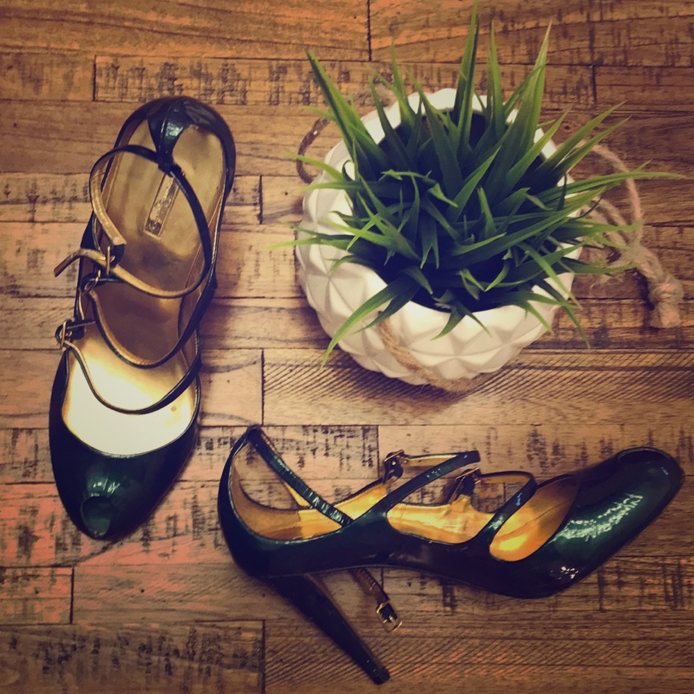 Open toe high heel shoes